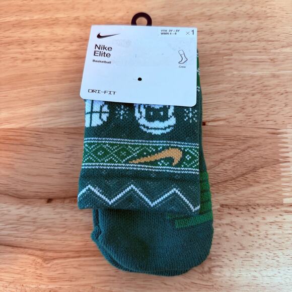 Nike Elite Basketball Crew Socks Green Holiday Yth S / Wmns 4–6 SX7866-312 NWT - Picture 1 of 3